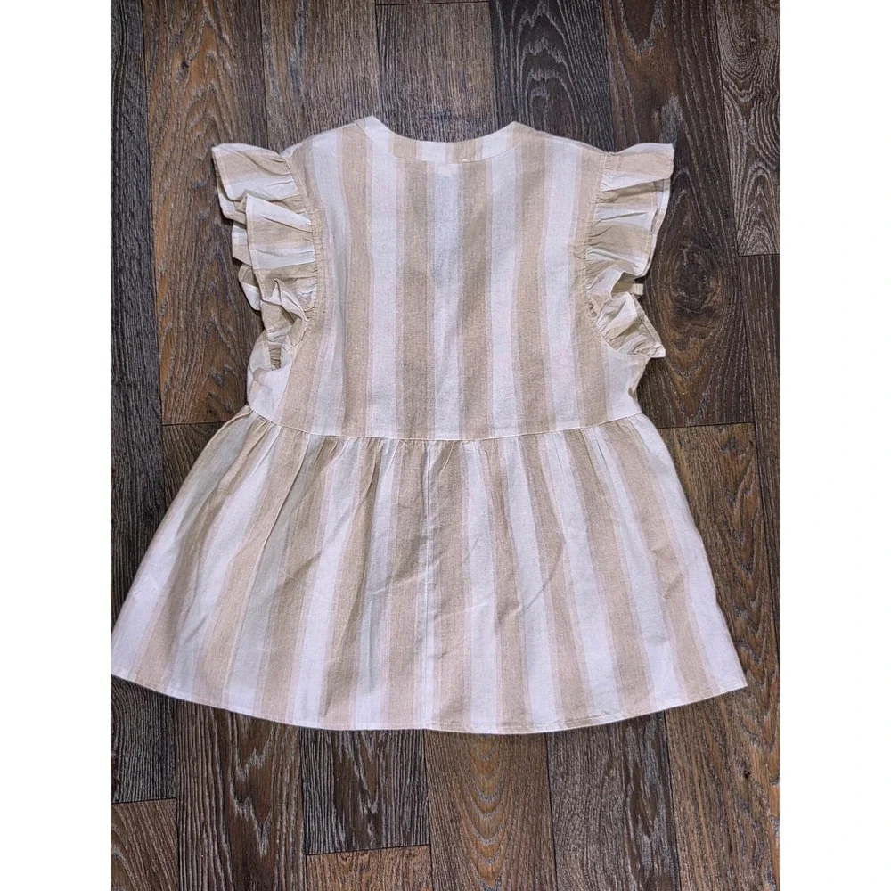 Entro Womens Small Tan White  Floral Embroidered Ruffle Babydoll Top Blouse - Picture 5 of 5